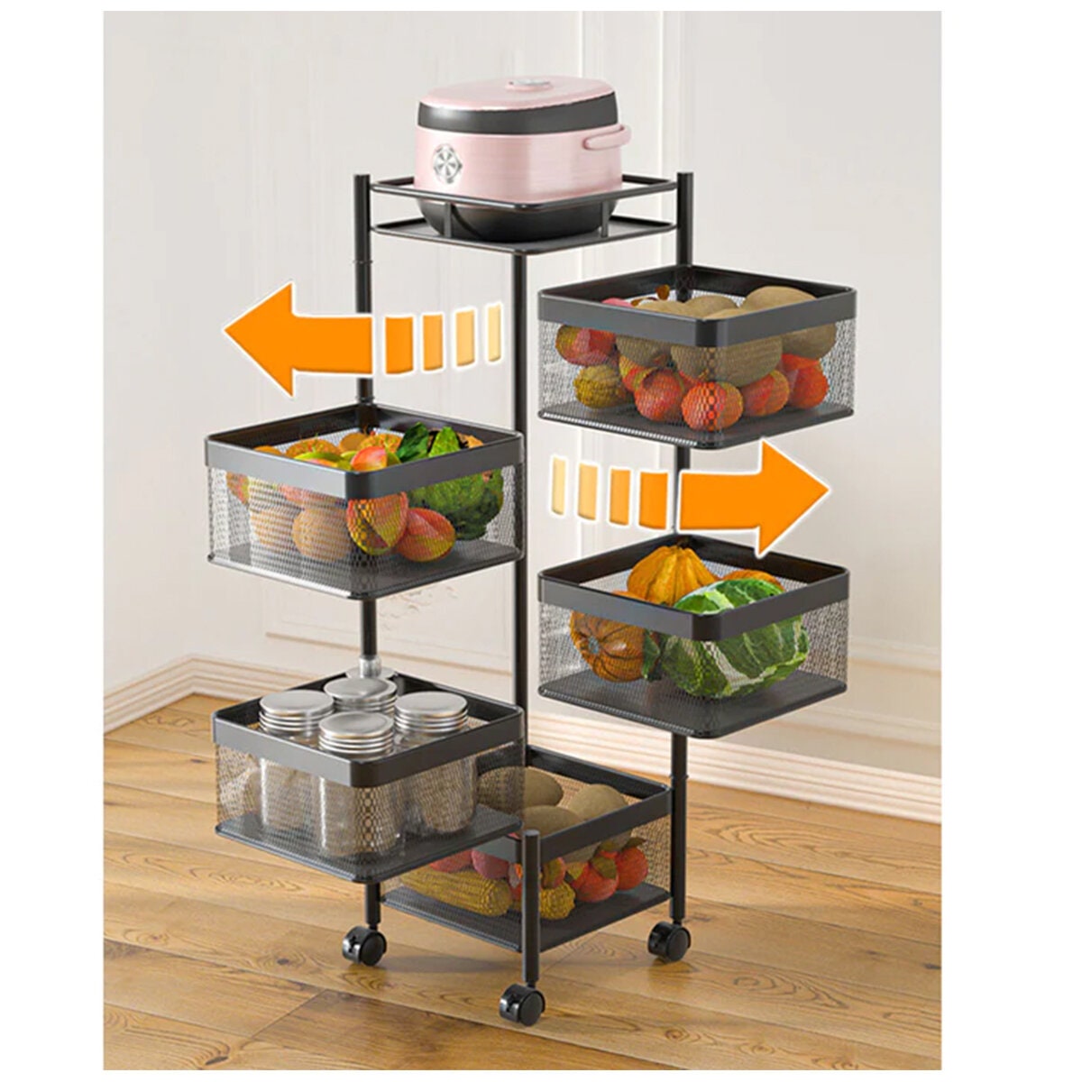SOGA Square Kitchen Shelves - Black Carbon Steel - 10kg Per Shelf - Foldable - 9357641023587