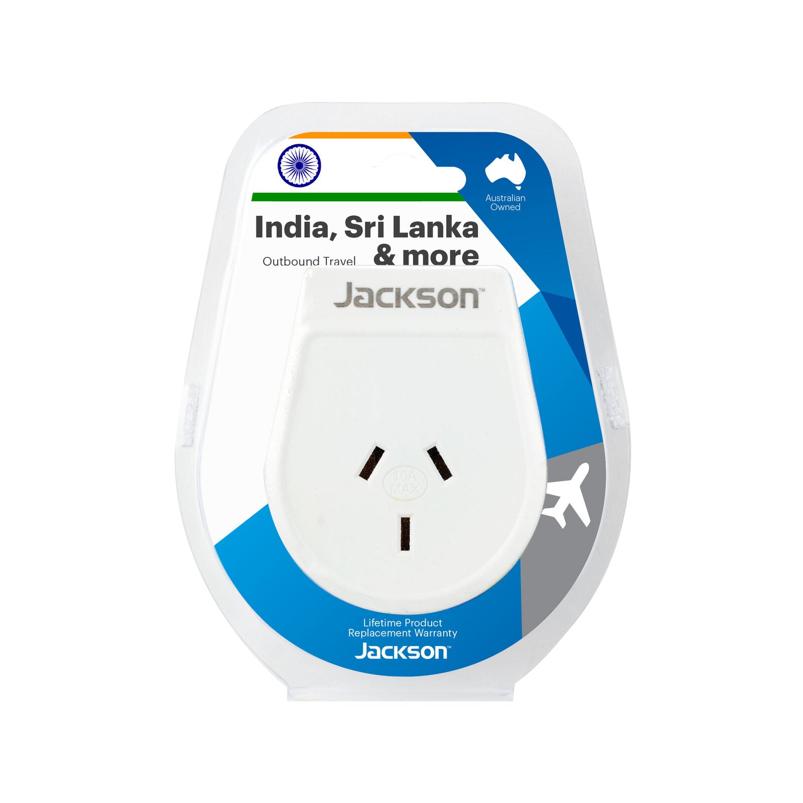 Jackson India, Sri Lanka & More Outbound Travel Adaptor PTA8814M - Plastic, Single Outlet