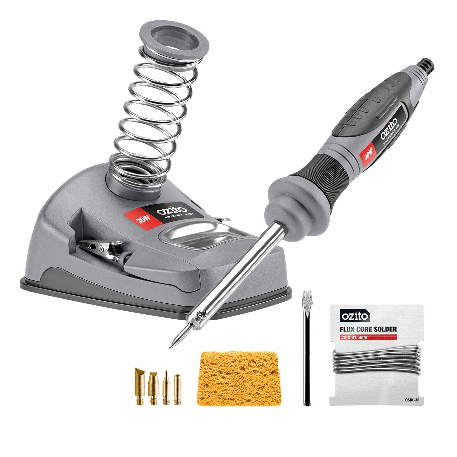 Ozito 30W Soldering Iron Kit Interchangeable Tips Solder Included