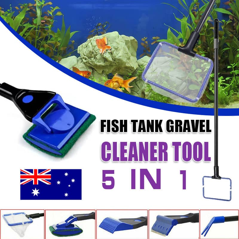 5-In-1 Aquarium Cleaning Tool with Gravel Cleaner, Net and Scrubber