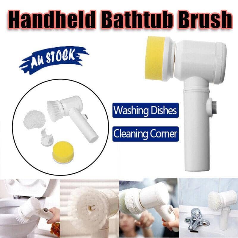 5-In-1 Electric Handheld Cleaning Brush for Bathroom, Kitchen and Tiles - White