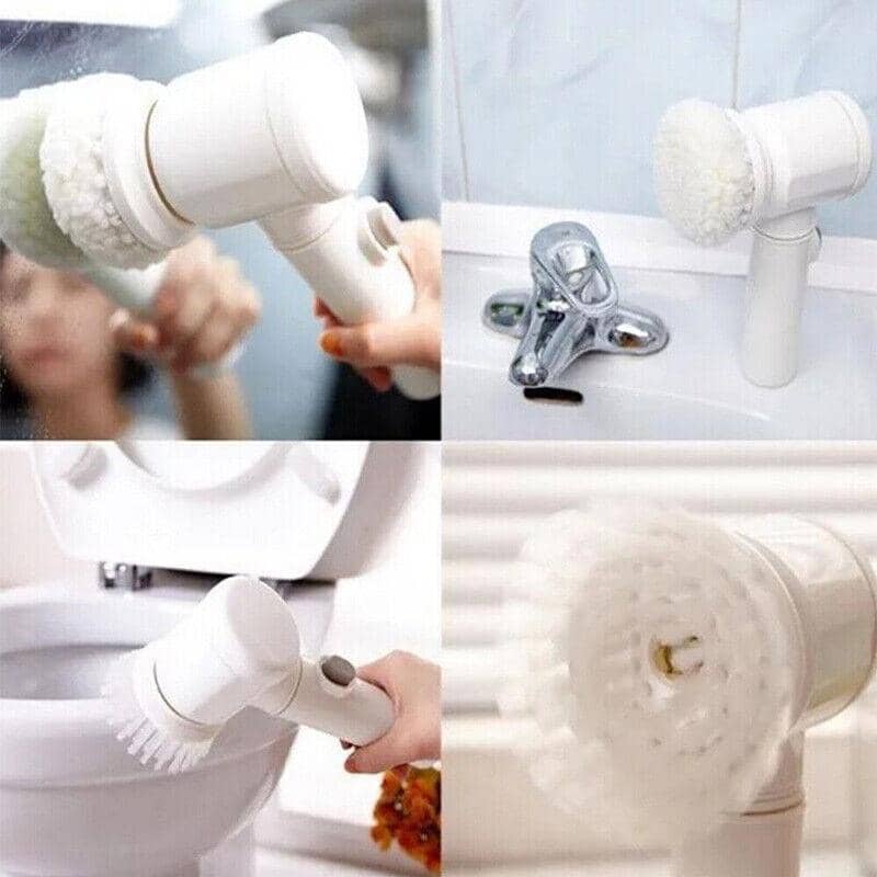 5-In-1 Electric Handheld Cleaning Brush for Bathroom, Kitchen and Tiles - White - view 5
