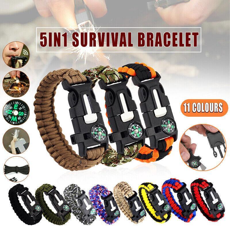 5-In-1 Survival Paracord Bracelet with Whistle, Compass and Fire Starter - Red and Navy - view 2