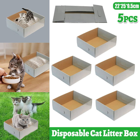 5 Pack Disposable Cat Litter Box, Foldable Travel Tray