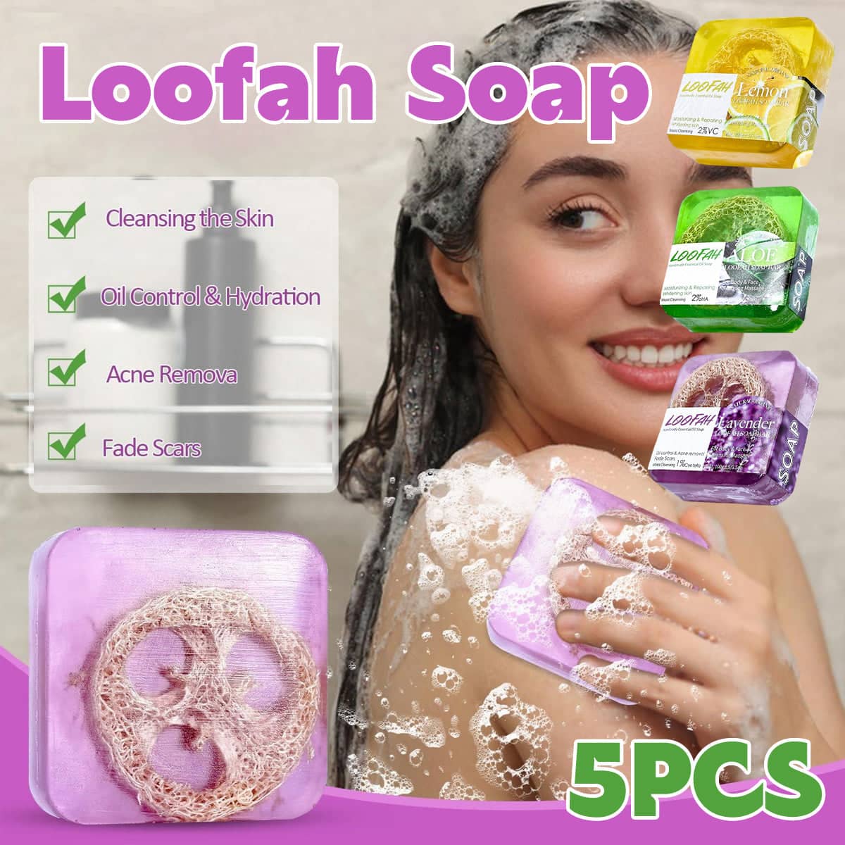 5 Pack Loofah Essential Oil Soap Bars Facial Cleansing Exfoliating - Aloe - view 2