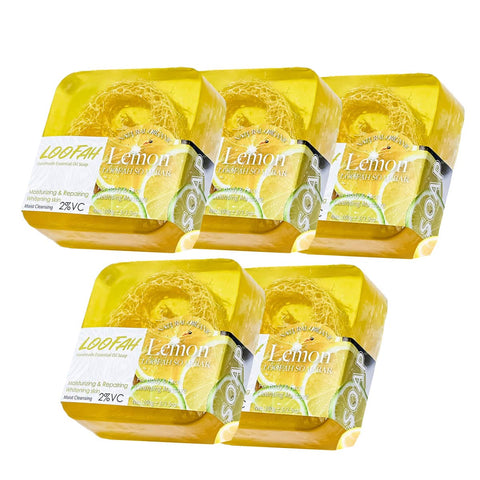 5 Pack Loofah Essential Oil Soap Bars Facial Cleansing Exfoliating - Lemon