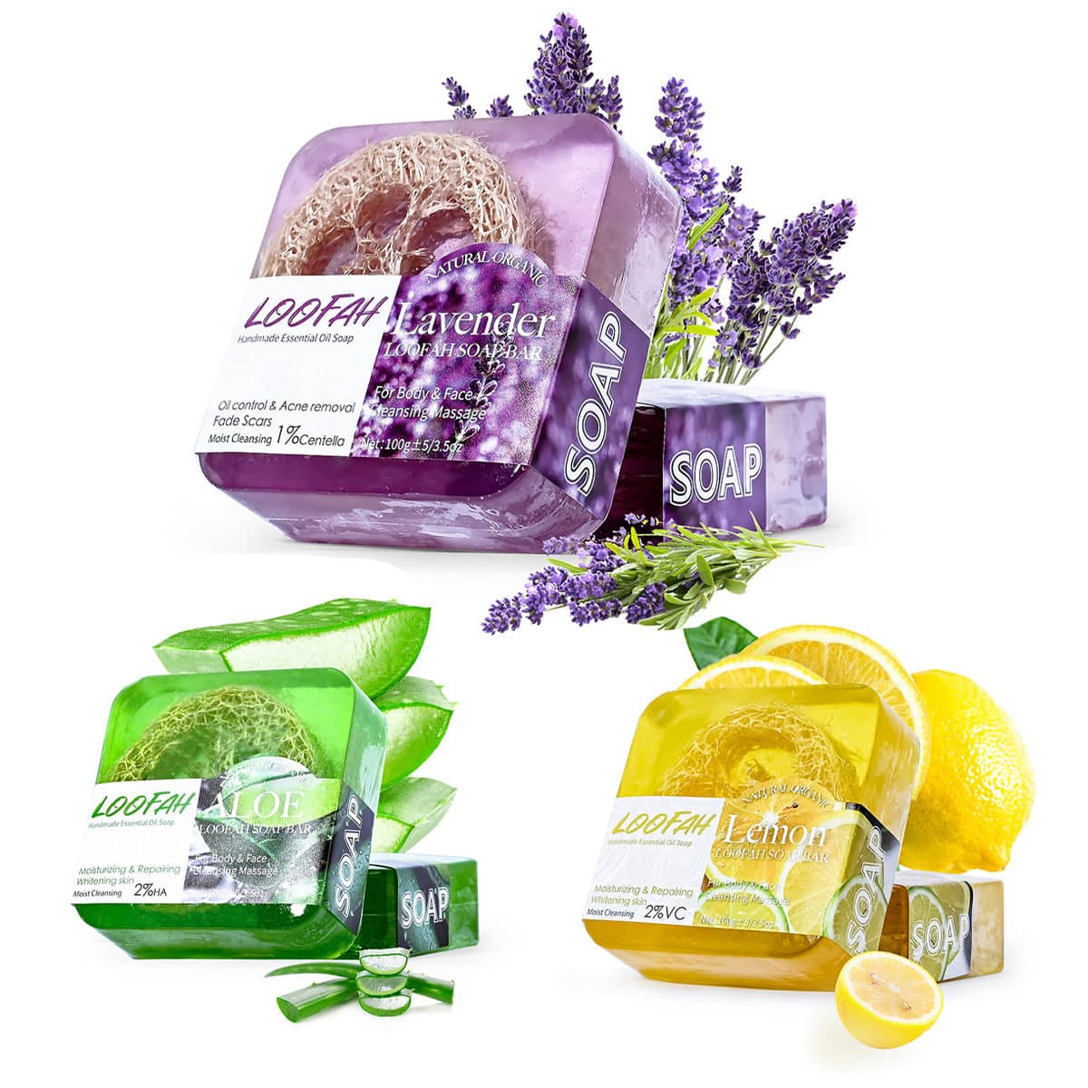 5 Pack Loofah Essential Oil Soap Bars Facial Cleansing Exfoliating - Lemon - view 3