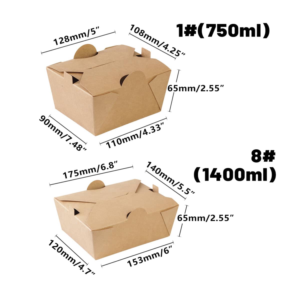 50 Pack Food Packaging Boxes with Lids - 1400ml, 175 x 140 x 65mm - view 4