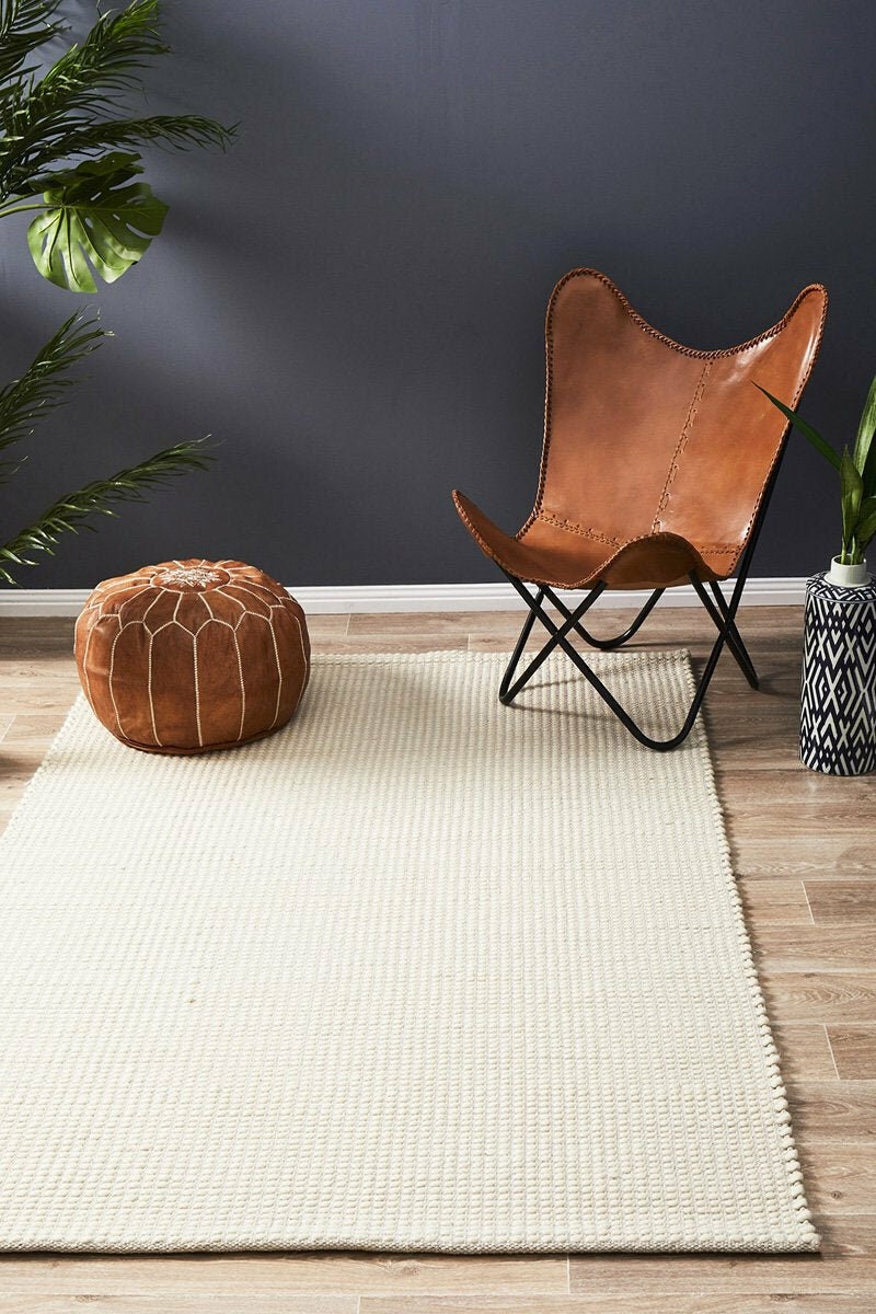 Rug Culture Skandi Large Rug 280x190cm - Natural White Wool, Hand Loomed Flatwoven - SKAN300WHI280X190