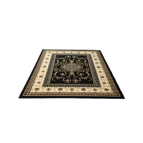 Hufflett Antalya Classic Rug 118 x 170cm, Black BCF Polypropylene Stain Resistant