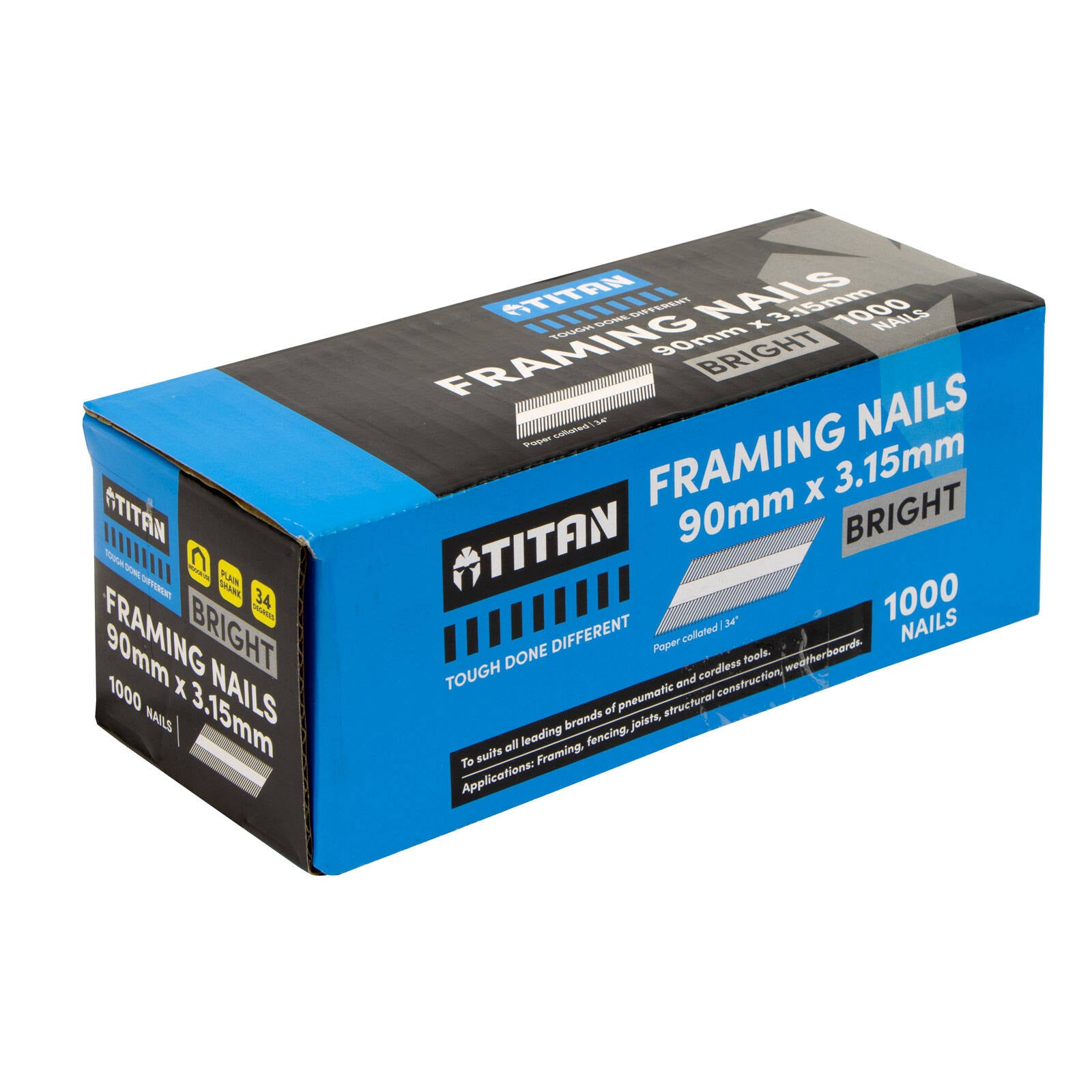 Titan 90 x 3.15mm Bright Steel Collated Framing Nails 1000 Box