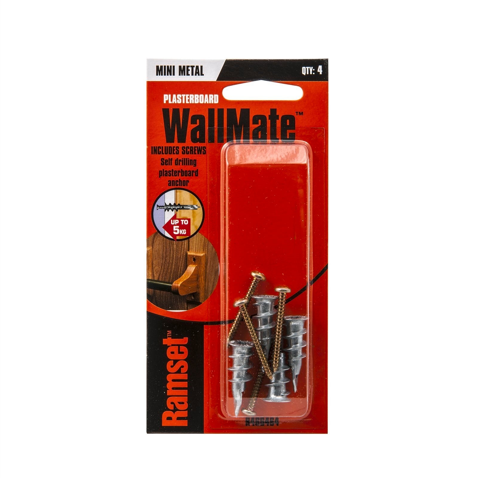 Ramset 11 x 32mm Zinc Mini WallMate Plasterboard Anchor and Screw - 4 Pack