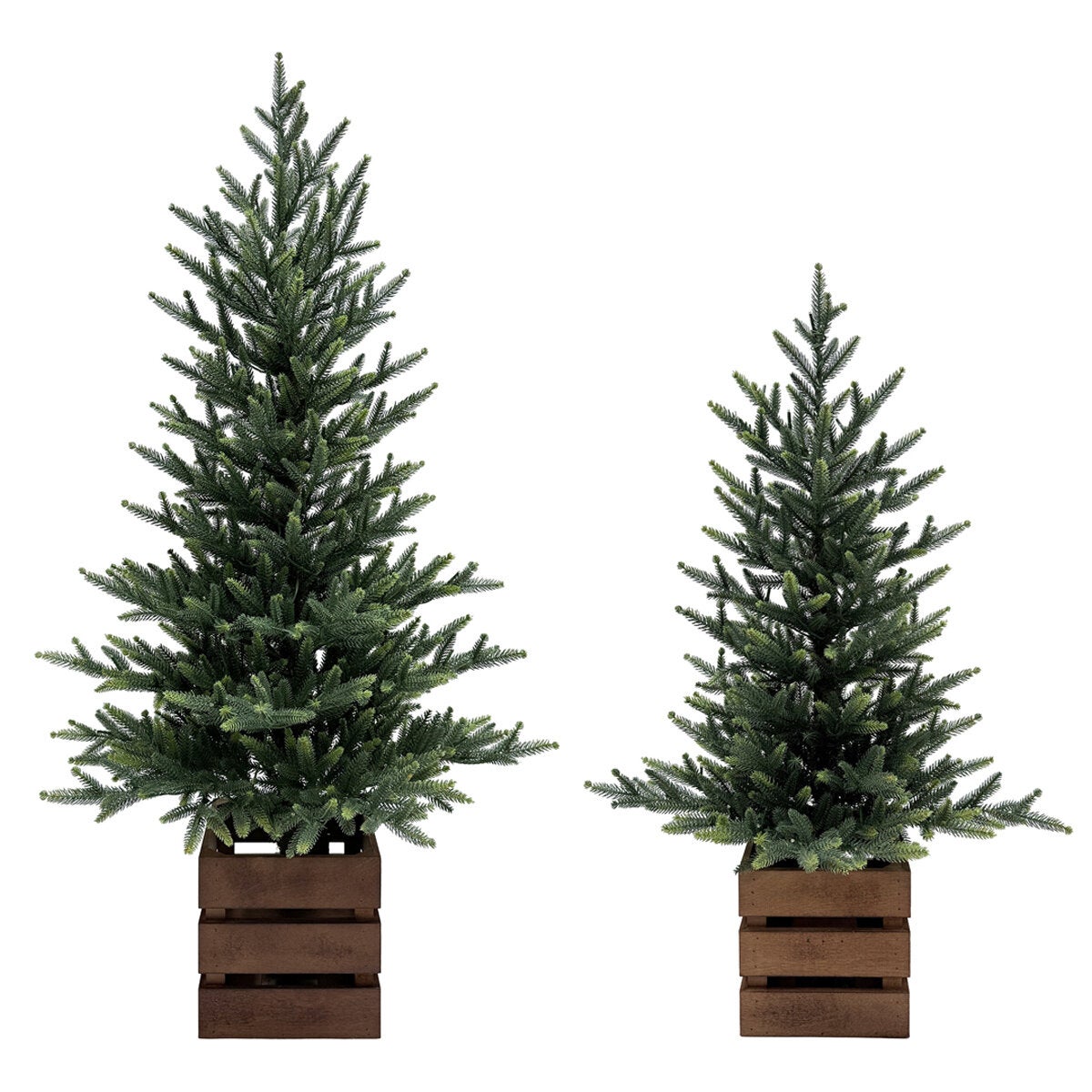 Battery-Operated Artificial Christmas Pine Tree Pair in Crate Bases, 1.2m and 0.9m Sizes, by CGH — image 2