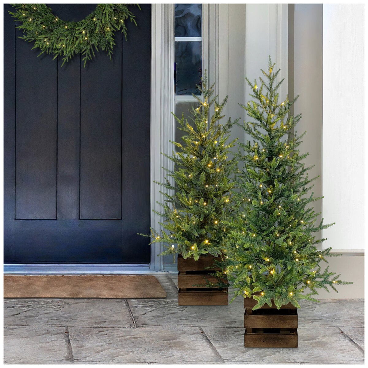 Battery-Operated Artificial Christmas Pine Tree Pair in Crate Bases, 1.2m and 0.9m Sizes, by CGH — image 6