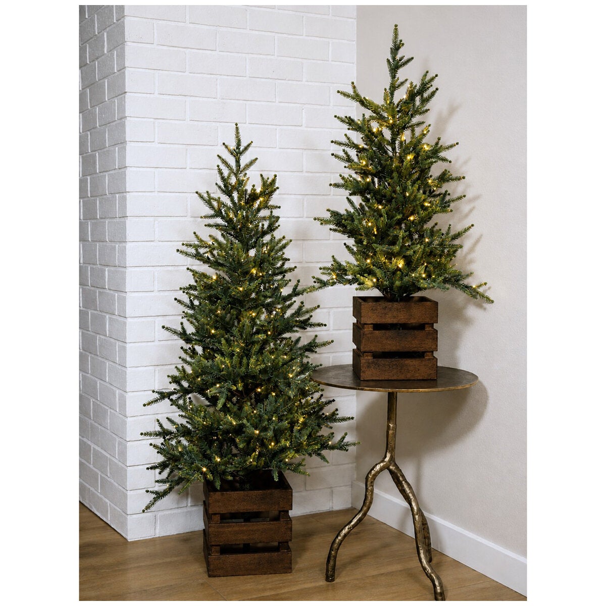 Battery-Operated Artificial Christmas Pine Tree Pair in Crate Bases, 1.2m and 0.9m Sizes, by CGH — image 9