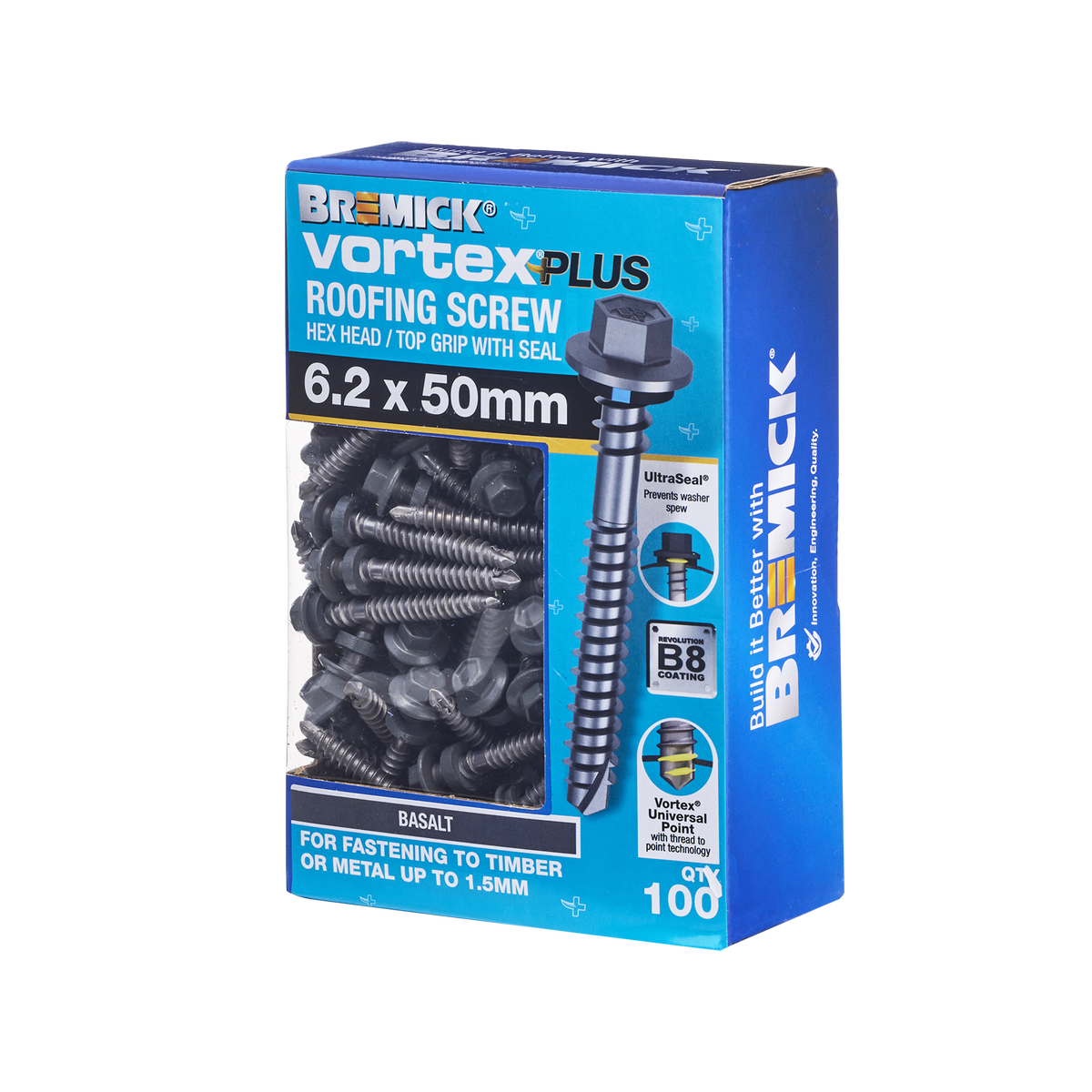Bremick Vortex Plus Roofing Screw 6.2 x 50mm - Hex Head - Box of 100 - Watertight Connection - SuperSaverAU - view 1