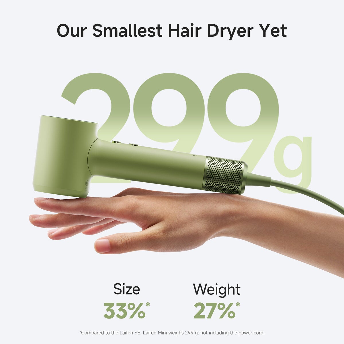 Laifen Green Mini Ionic Blow Dryer 299g Travel Portable 1HD31SAUGR001 — image 4