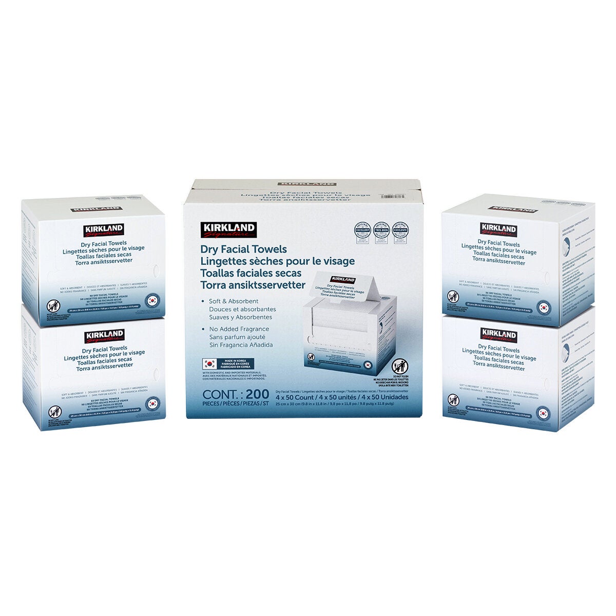 Disposable Dual-Sided Face Towels with Textured and Smooth Sides, No Added Fragrance, 200 Count Kirkland Signature