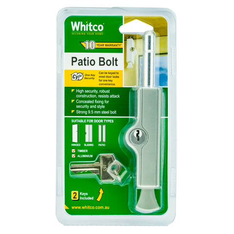 Whitco Silver CYL4 Patio Bolt Indoor Outdoor