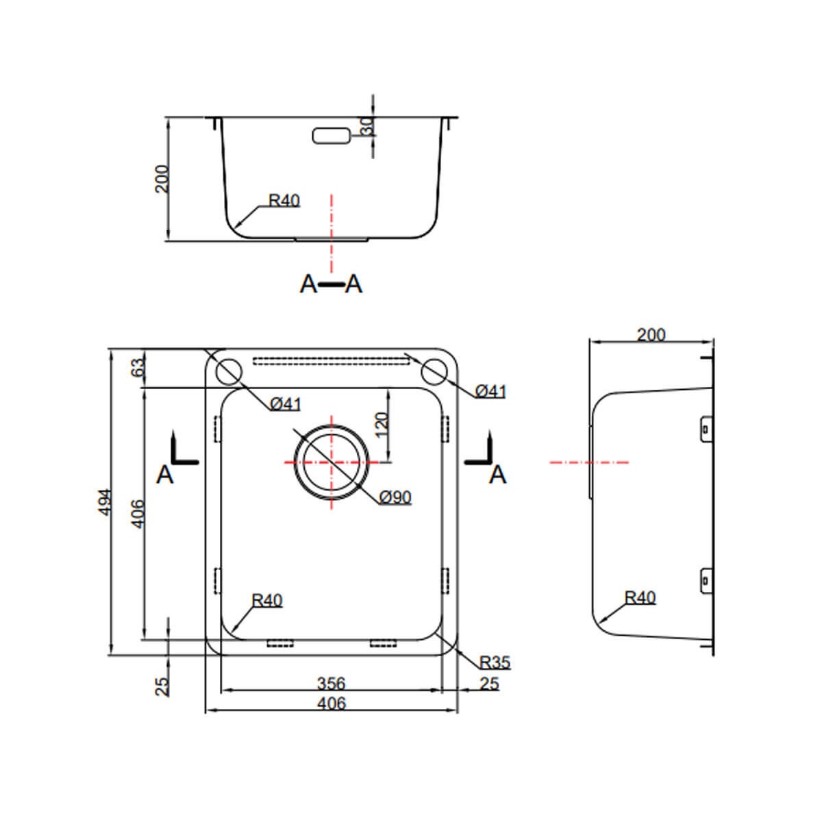 Abey 30L Stainless Steel Topmount Laundry Tub with Dual Bypass and Overflow - LK30C
