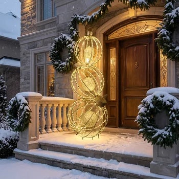 Gold Glitter Ball Christmas Display 1570mm Tall, 3 Piece Rotating Pre Lit Set — image 8