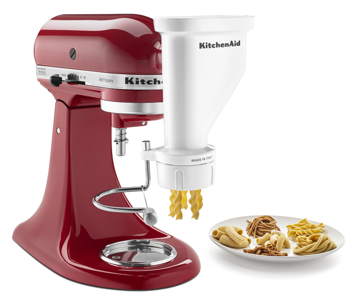 KitchenAid Gourmet pasta press attachment - six quick-change discs, built-in wire cutter, white - KSMPEXTA