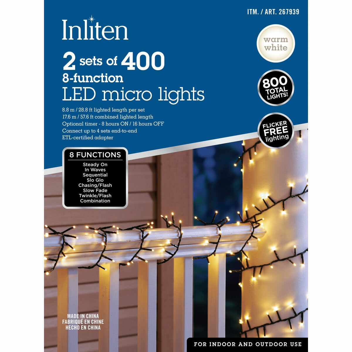 Twin Pack Warm White Micro LED Light Strings, 800 Bulbs on Green Wire with 8 Effects by Inliten — image 2