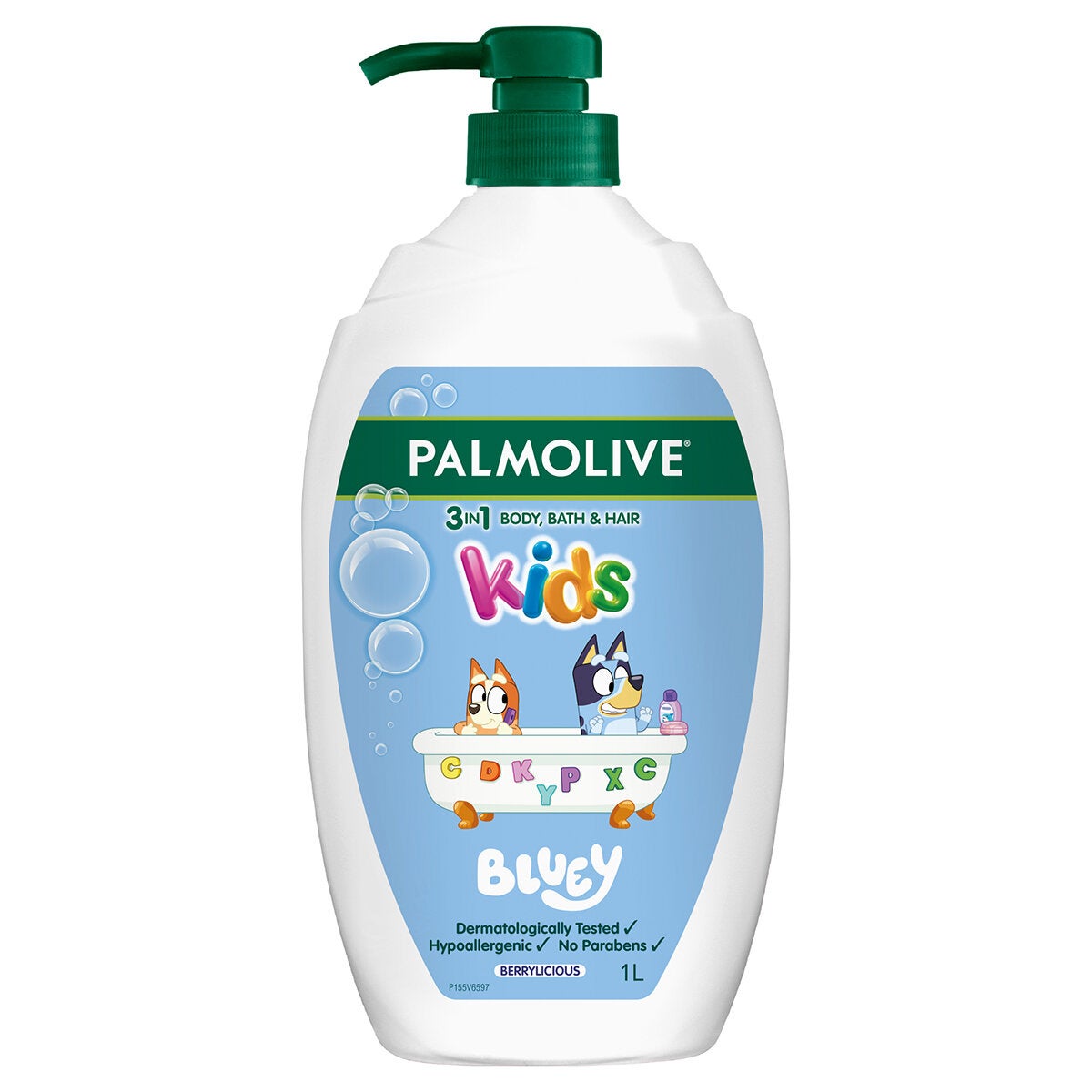 Hypoallergenic Bluey Kids Wash for Body, Bath Time and Hair with Fresh Berry Fragrance, 1 Litre by Palmolive