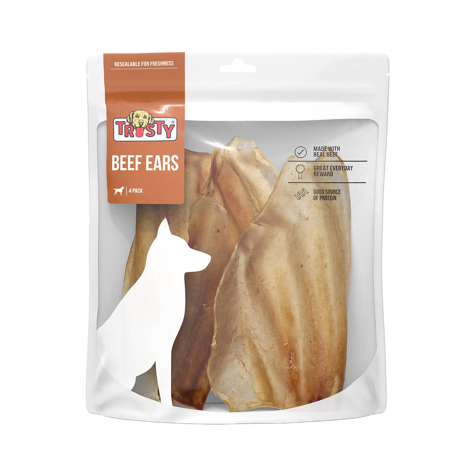 Trusty Beef Ears Natural Adult Dog Treats, Australian Made - 4 Pack