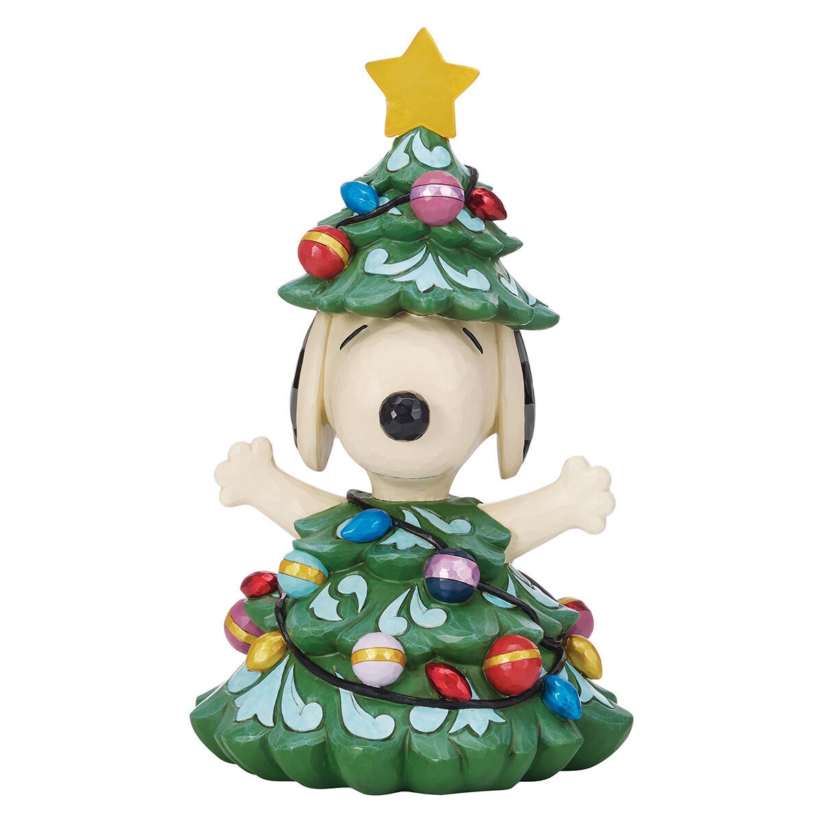 LED Lit Snoopy Dressed as a Decorated Christmas Tree, Hand-Painted Peanuts Collectable by Jim Shore