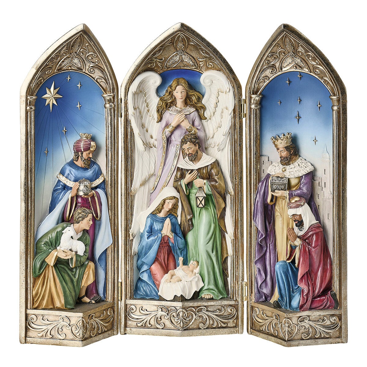 Hand-Painted Christmas Centrepiece That Opens Like a Storybook, 40.6cm Resin Tri-Fold Nativity — image 3