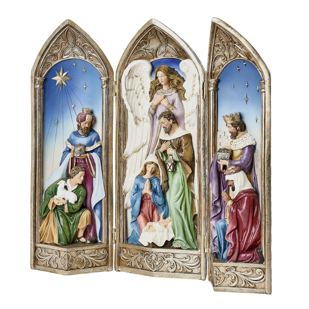 Hand-Painted Christmas Centrepiece That Opens Like a Storybook, 40.6cm Resin Tri-Fold Nativity — image 4