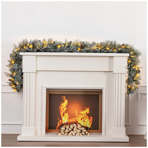 Flocked White Glitter Mantel Garland with 150 Twinkle Micro LEDs and 11 Light Functions, 2.7 Metre