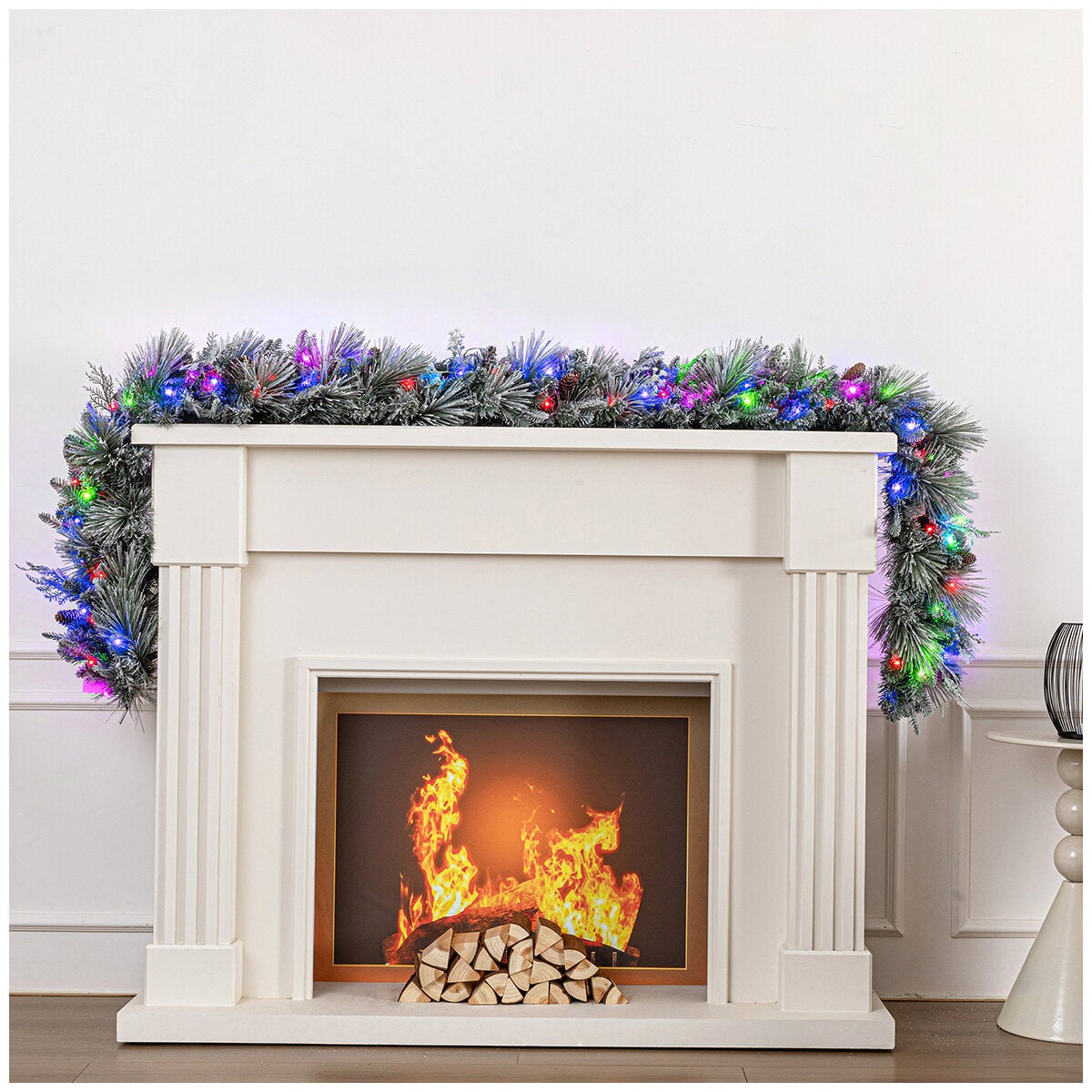 Flocked White Glitter Mantel Garland with 150 Twinkle Micro LEDs and 11 Light Functions, 2.7 Metre — image 9