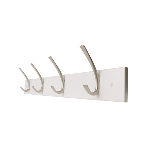 Adoored 4 Double Satin Chrome Hook White MDF Board Deco Hook Rack