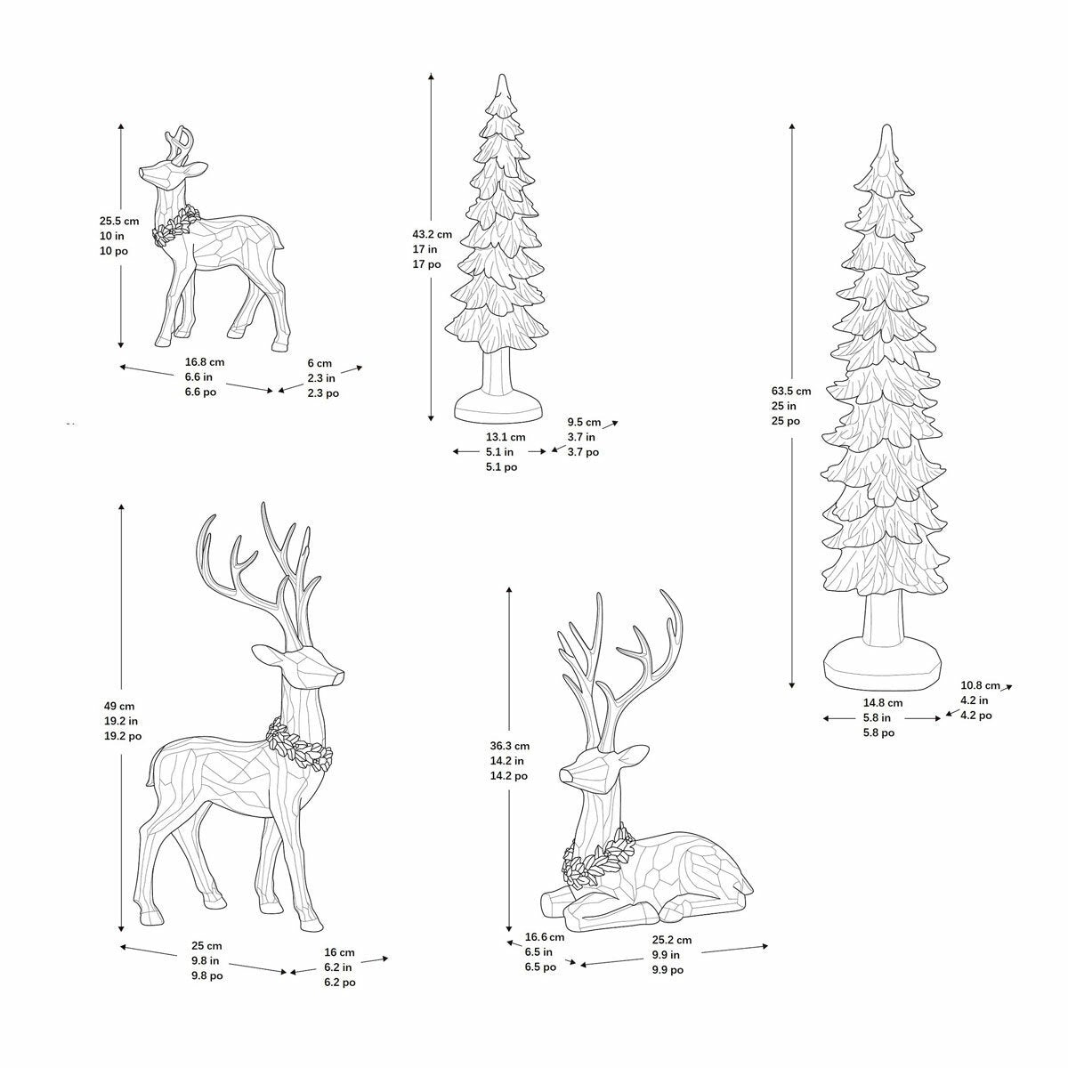 Woodland Christmas Figurine Set of 5 with Stags, Fawn and Evergreen Trees in Hand-Painted Resin — image 2