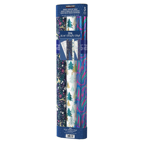 Double-Sided Christmas Wrapping Paper, 6 Rolls Across 6 Themes on FSC Certified Paper by Kirkland Signature