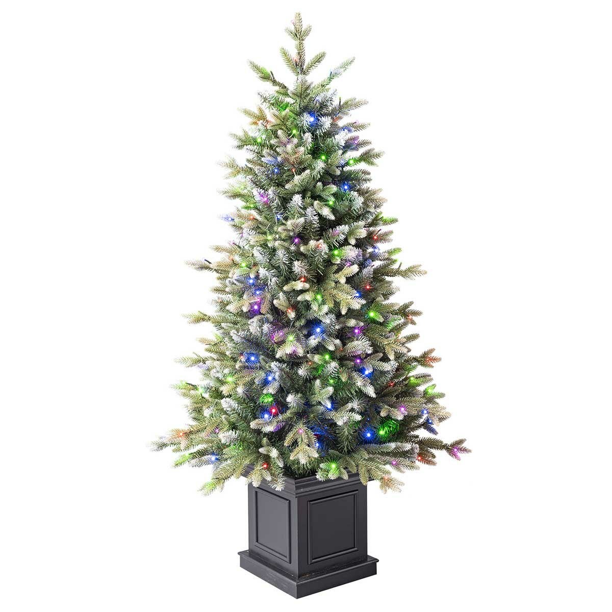 Compact 1.3 Metre Artificial Christmas Tree in Square Pot, Glitter Frosted and Pre-Lit with Twinkling LEDs — image 4