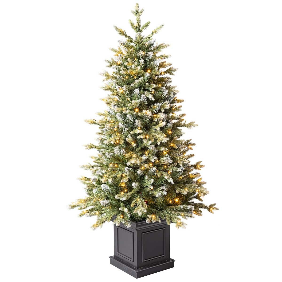 Compact 1.3 Metre Artificial Christmas Tree in Square Pot, Glitter Frosted and Pre-Lit with Twinkling LEDs — image 5