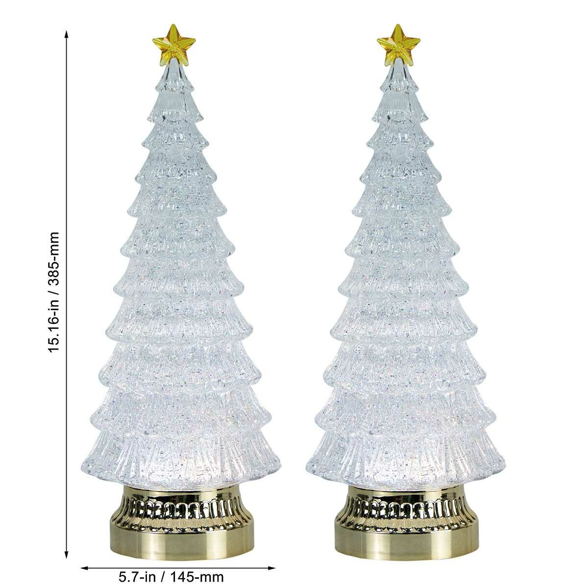Battery Powered 38cm Tabletop Christmas Tree Pair with Colour Change LEDs, Gold Base and 6-Hour Timer — image 2