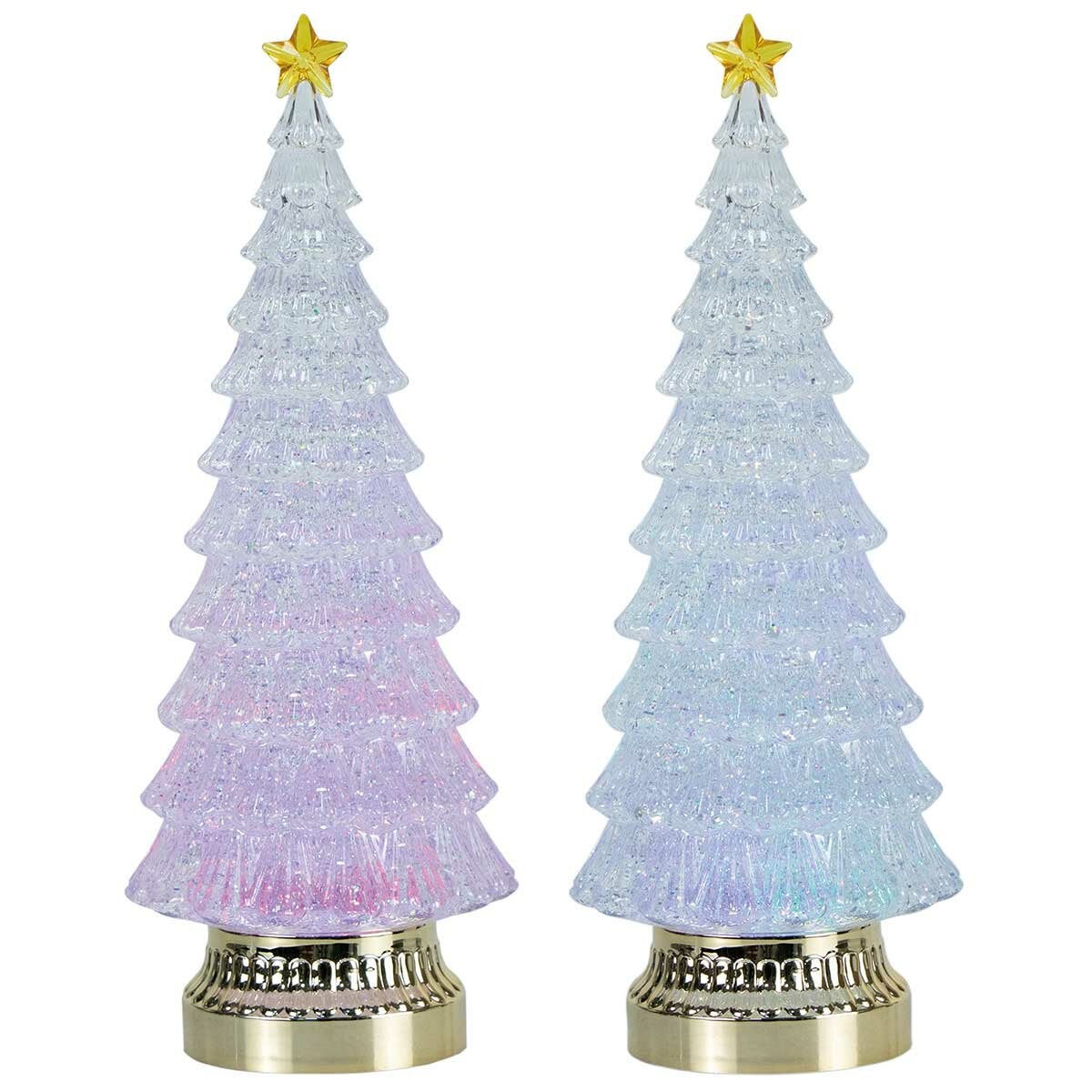 Battery Powered 38cm Tabletop Christmas Tree Pair with Colour Change LEDs, Gold Base and 6-Hour Timer — image 4