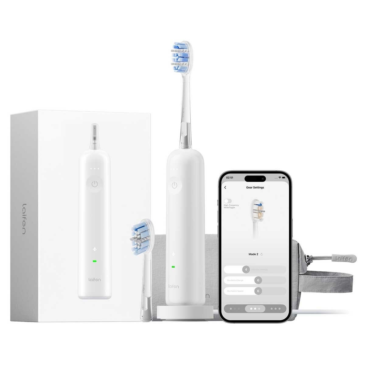 Sonic Toothbrush with Up to 70-Day Battery, Wireless Charging and 2 Spare Heads, Laifen Wave Pro 1TB92PXXWH002