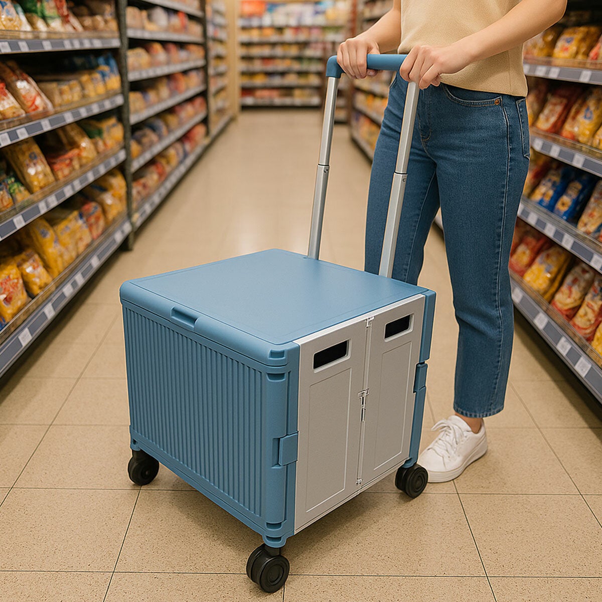 Collapsible 50L Rolling Trolley with Flat Lid and Locking Side Panels for Groceries by SpaceMade — image 4