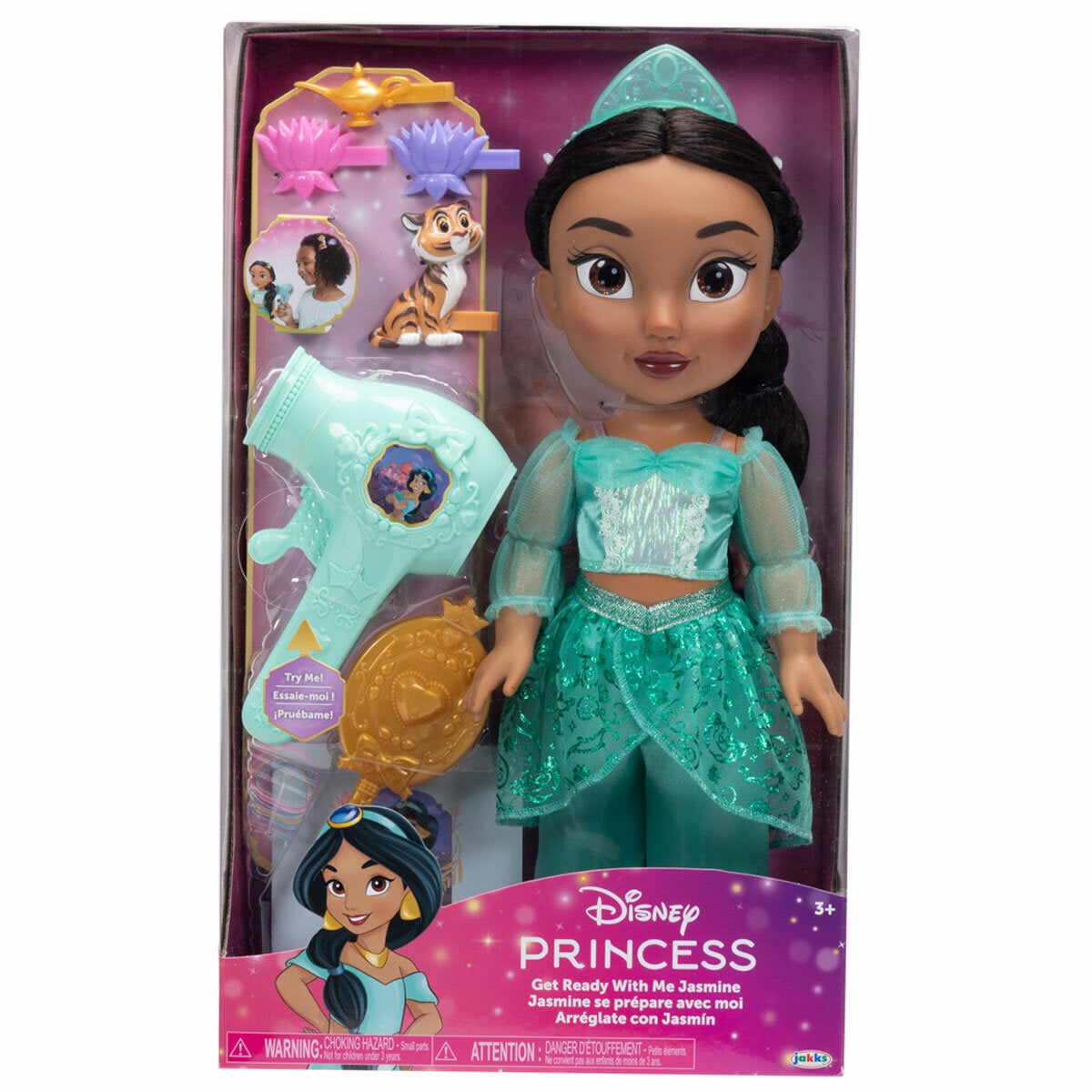 Jasmine Hair Styling Doll Kit with Brush, Clips and Hairbands, Large Disney Princess Doll Assortment