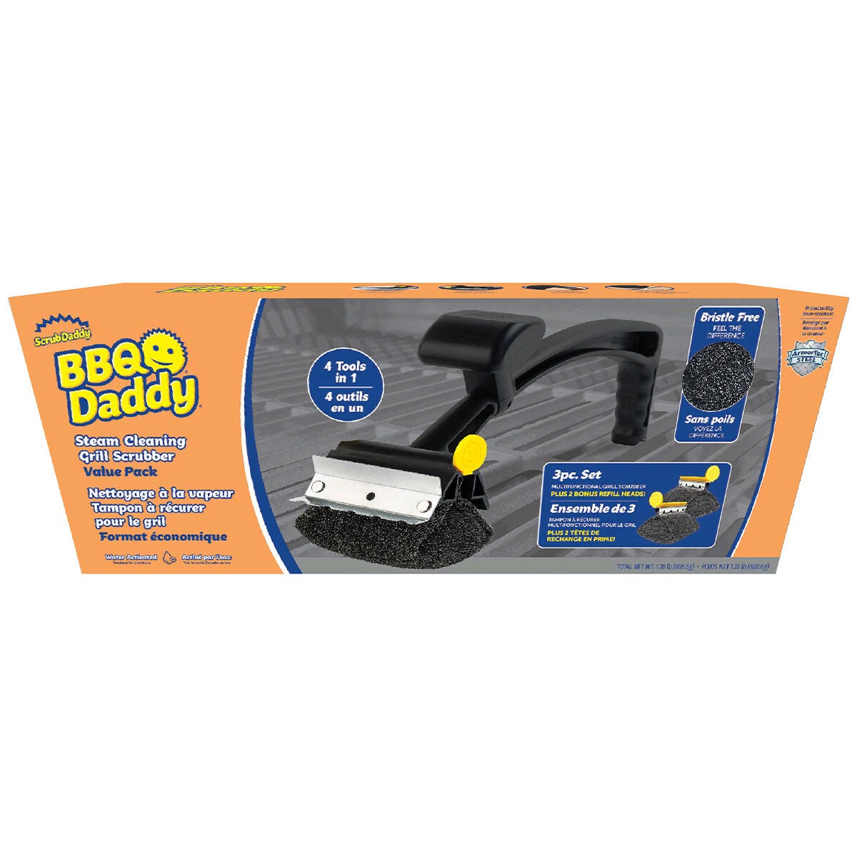 Bristle-Free BBQ Grill Brush That Cleans with Steam, Includes Spare Head and Bottle Opener, Scrub Daddy
