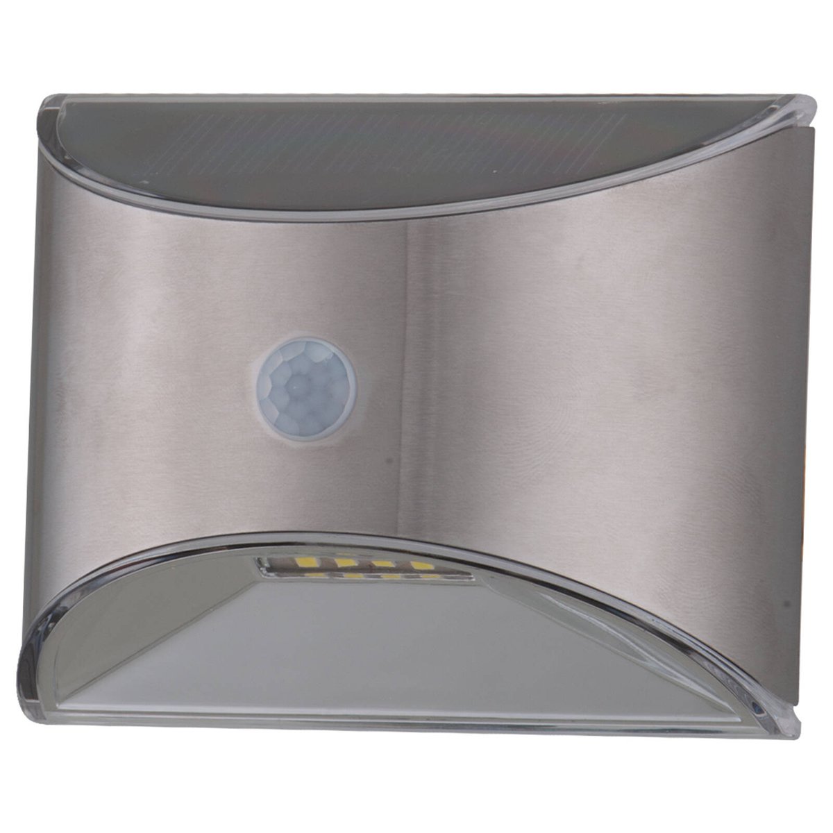 Arlec 100mm 50lm Brushed Chrome Solar LED Wall Light Motion Sensor LVS666SS
