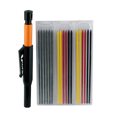 Craftright 19 Piece Carpenters Pencil Set - Solid Pencil & Multi-Surface Refills
