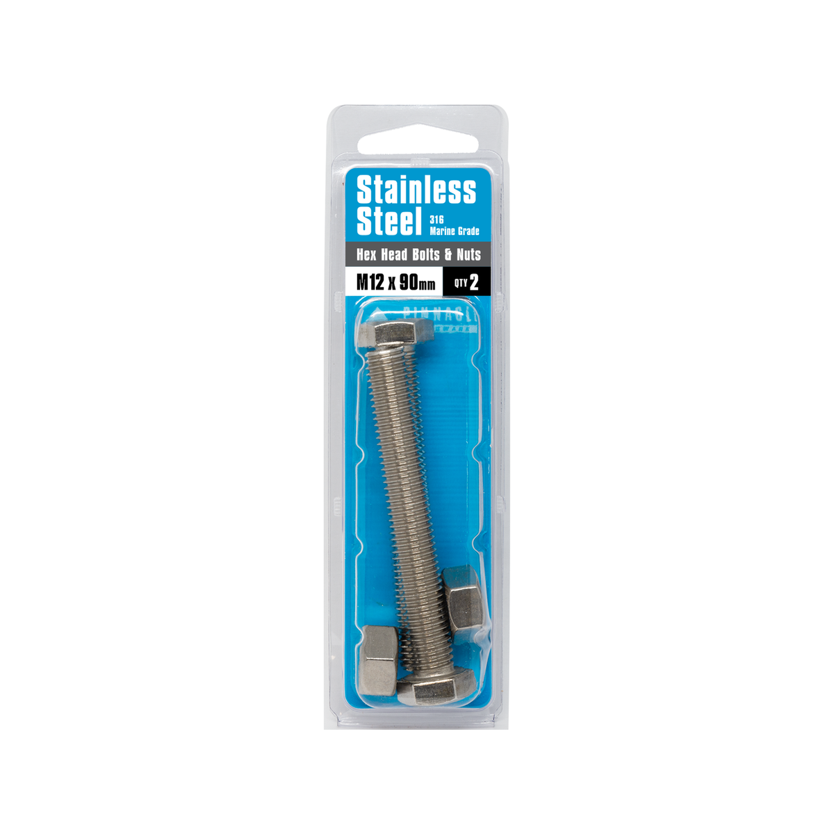 Pinnacle Hardware M12 x 90mm 316 Stainless Steel Hex Head Bolt and Nut 2 Pack
