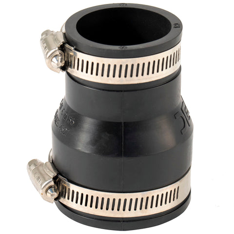 Deks 50 x 40mm Reducer Rubber Joiner - EPDM & Stainless Steel, Underground Rated, Black