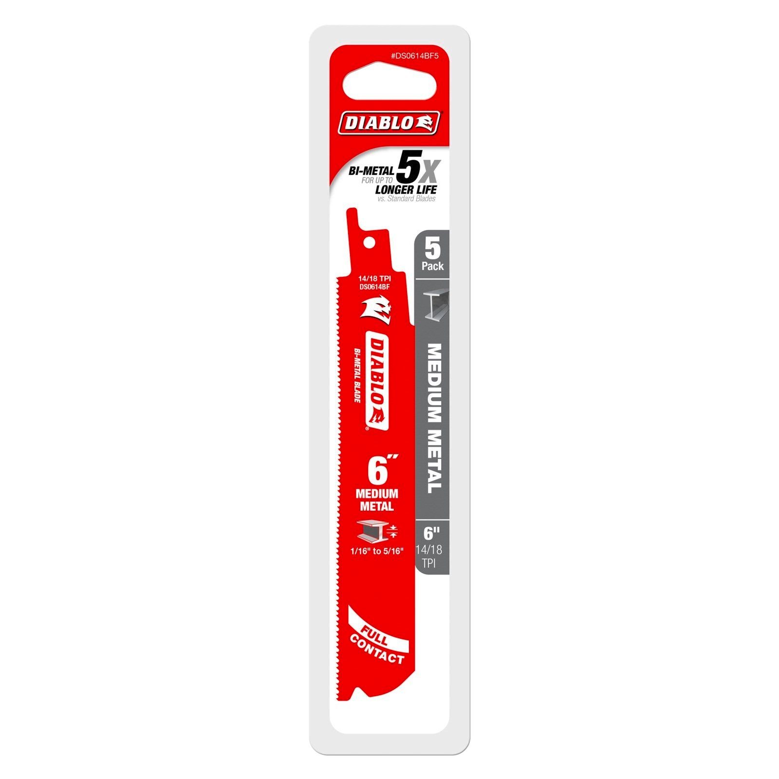 Diablo 6" Bi-Metal Reciprocating Saw Blades for Medium Metal 5 Pack